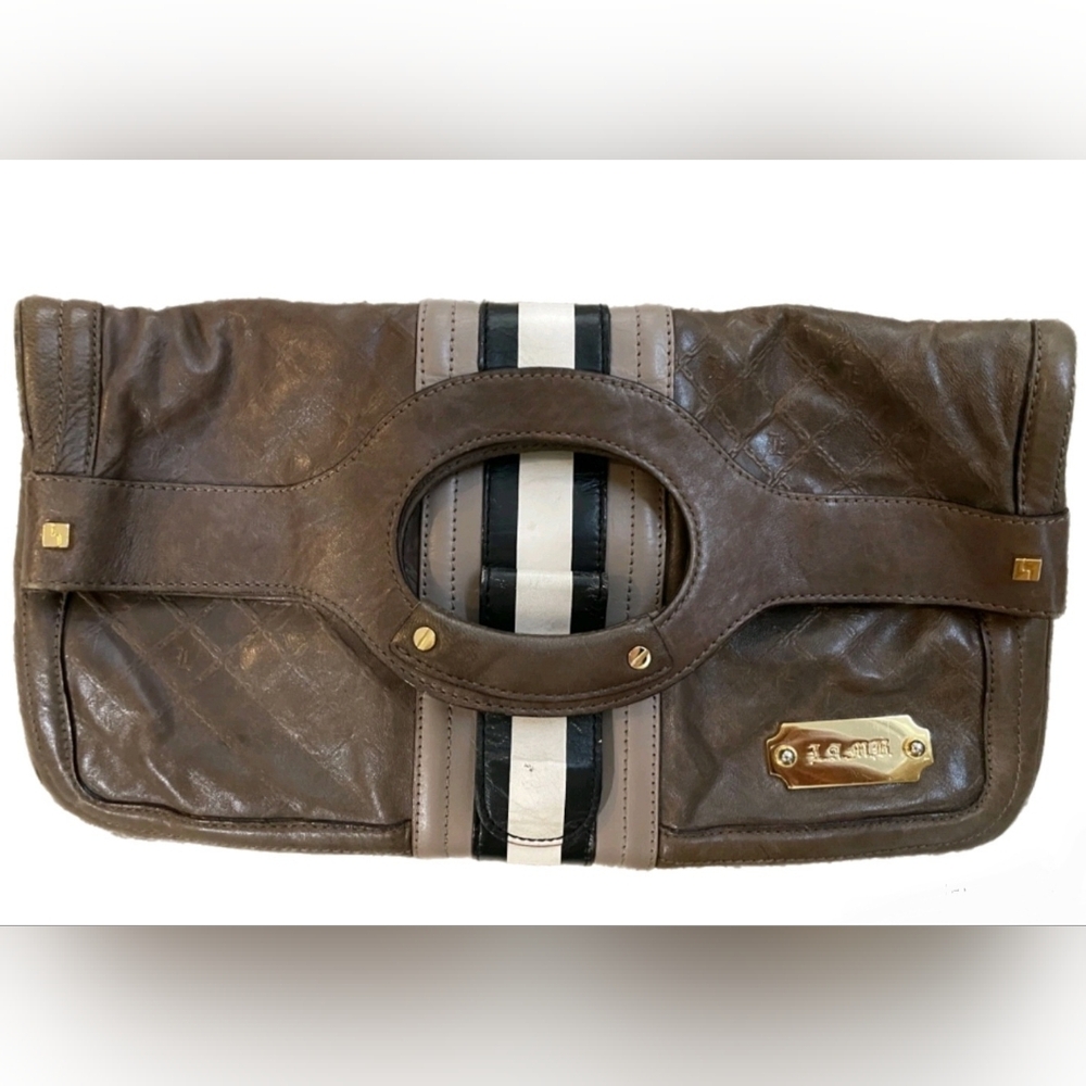 L.A.M.B. By Gwen Stefani Taupe Leather Clutch Bag